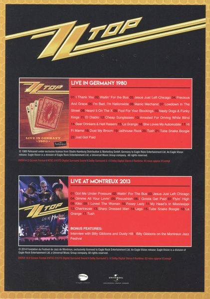 ZZ Top Live in Germany 1980 + Montreux 2013 (2 DVD) beg